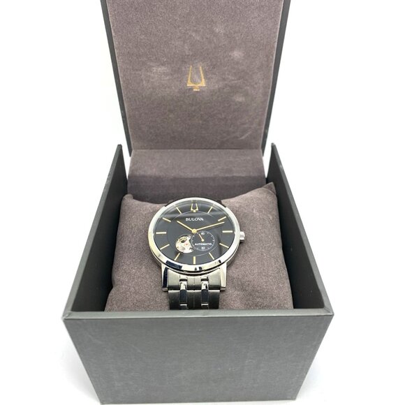 Bulova Men's Watch 96A305 Automatic Black Dial Silver Stainless Steel 42mm - Picture 3 of 14